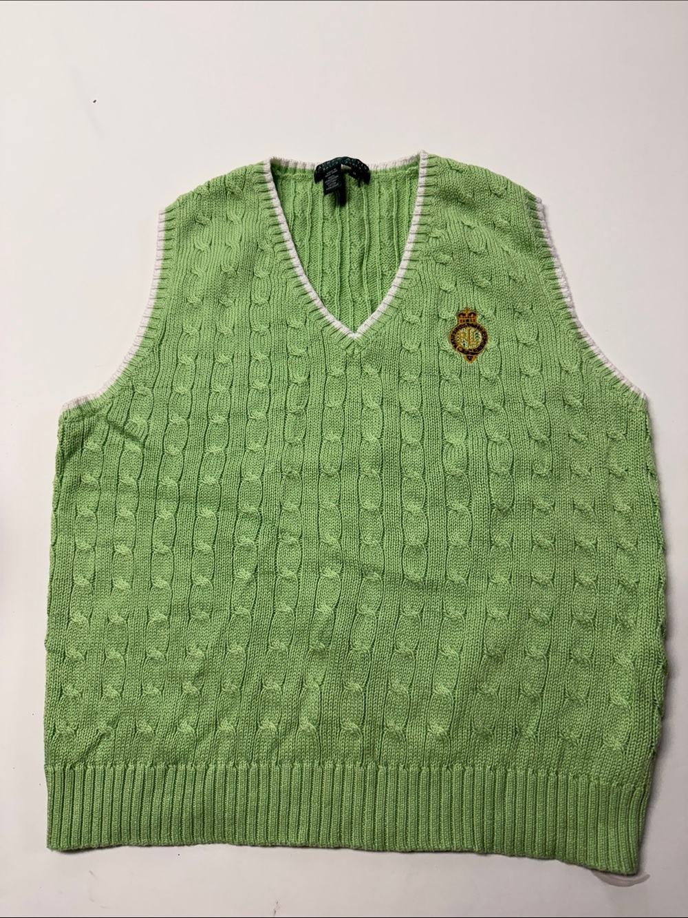 Ralph Lauren vintage 1980’s Green Cable Knit V-Neck Sweater Vest